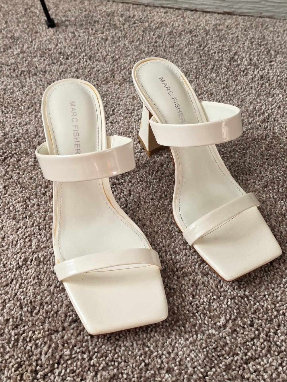 Marc Fisher White Leather Ankle-Strap Heels